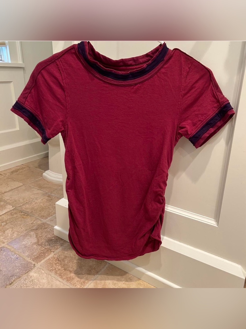 We The Free Short Sleeve Tee in Burgundy with Navy Trim